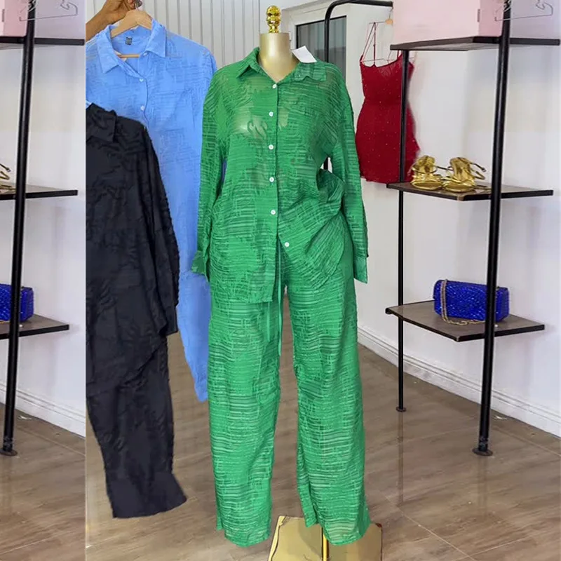 2-ピースアフリカ服女性のための夏のファッションアフリカ半袖-v-ネックトップロングパンツマッチングセットダシキアフリカ服