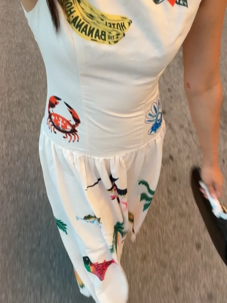 Abito lungo da donna con stampa senza maniche, cinturino largo senza schienale, abiti Boho, gonna ampia, orlo, abito lungo, abiti da donna di nuova moda 2025