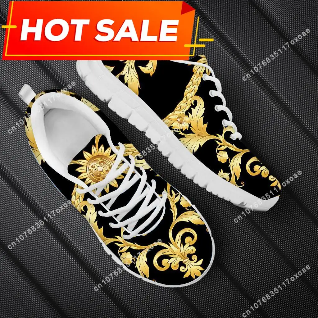 Light luxury European pattern flat sneakers non-slip gauze breathable Sport Shoes