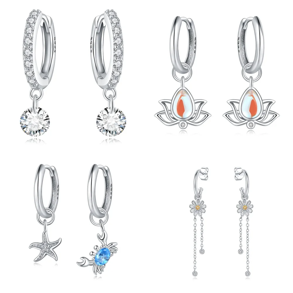 Boucles d'oreilles élégantes en argent regardé 925 pour femmes, accessoires de bijoux exquis, cadeaux fins, mode de fête, chaud, 03, goutte