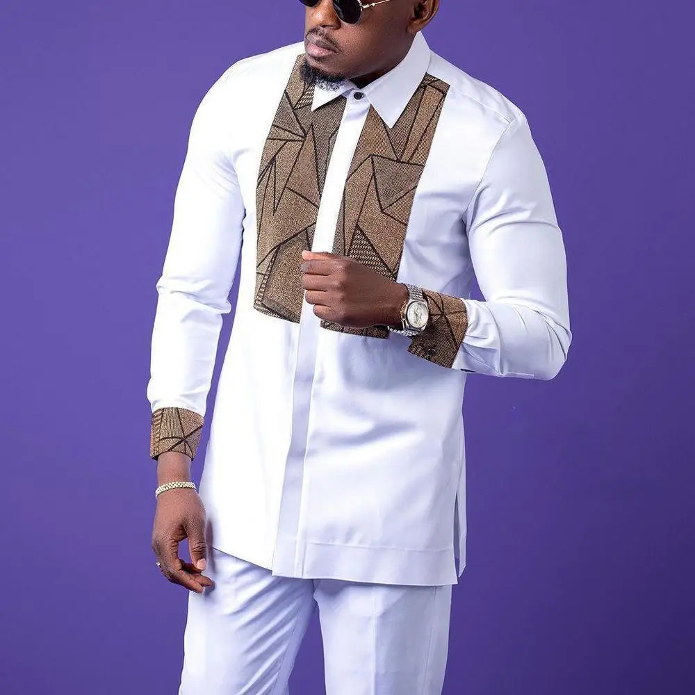 Traje Kaftan de esmoquin para hombre, traje de boda Dashiki, Camisetas estampadas, pantalones, conjuntos africanos étnicos tradicionales de 2 piezas