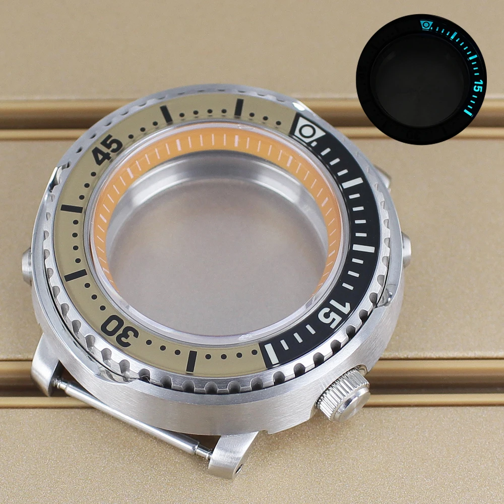 43mm steel Watch Case Luminous Bezel Sapphire Glass For Mini Tuna Can Modified Diving Case NH35 NH36 Movement Watch Accessories