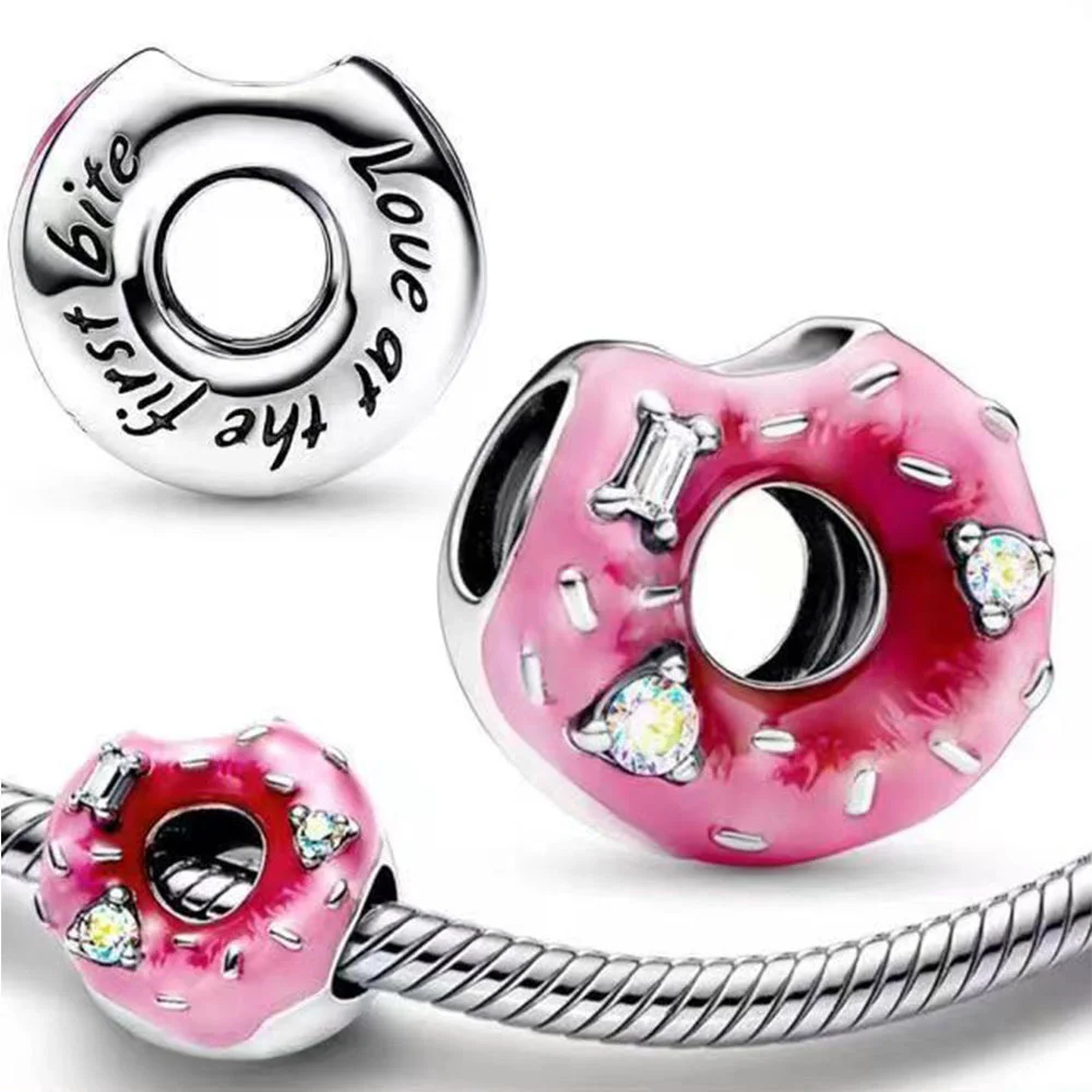 Sparkling Cute donuts Charm Silver Plated Fit Pandora Charms Silver 925 Original Bracelet for Jewelry Making