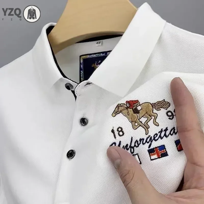 New Men's Business Casual Short Sleeved Shirt Embroidered Solid Color Polo Shirt Fashion Breathable Comfortable Versatile Top