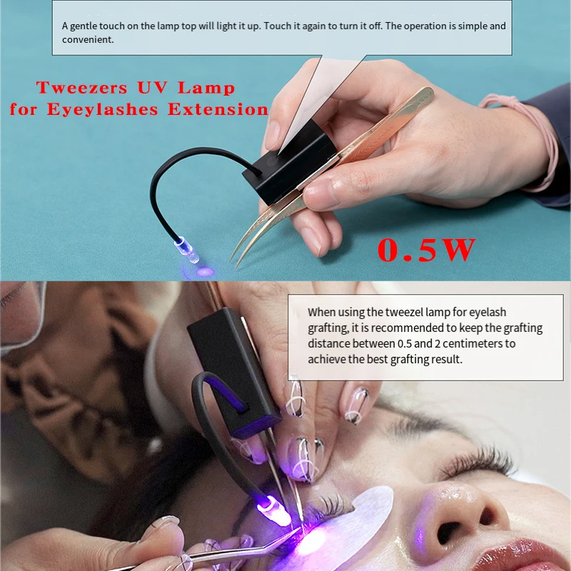 0.5W Eyelash UV Lamp Mini UV Eyelash Extension Lamp Fast Curing Led Light Tweezers Lamp Uv Lash Extension Glue Light on Tweezers