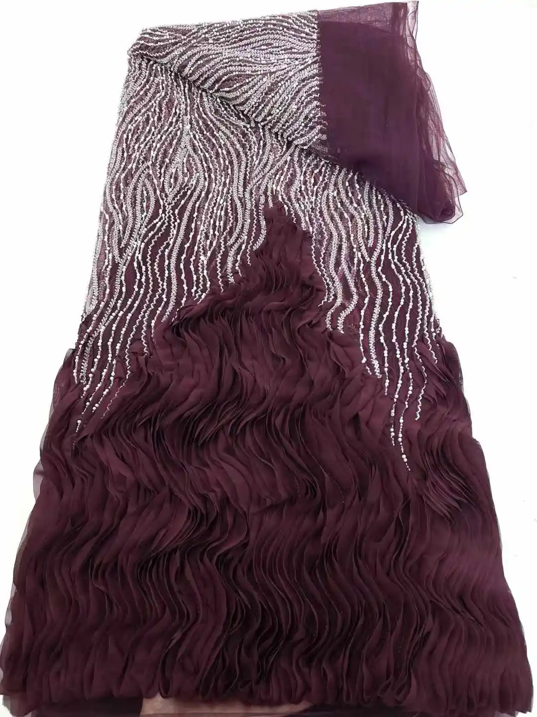 Tela de encaje de malla con cuentas francesas para mujer, lujoso vestido de tul nigeriano, encaje de lentejuelas africanas, costura de vestido de noche