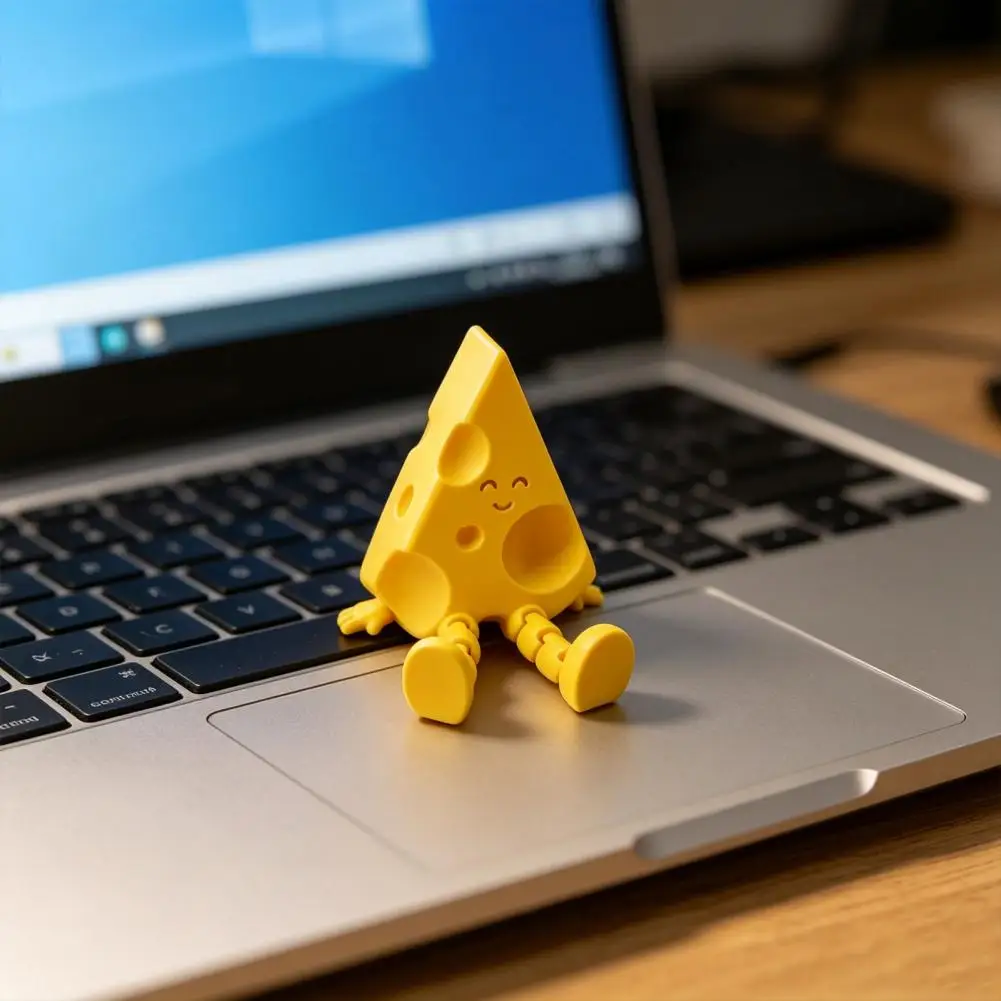 Playful Cheese Figure Novelty Cheese Sculpture with Movable Joints 3d Printed Funny Cheese Slice Figurine Stress for Office