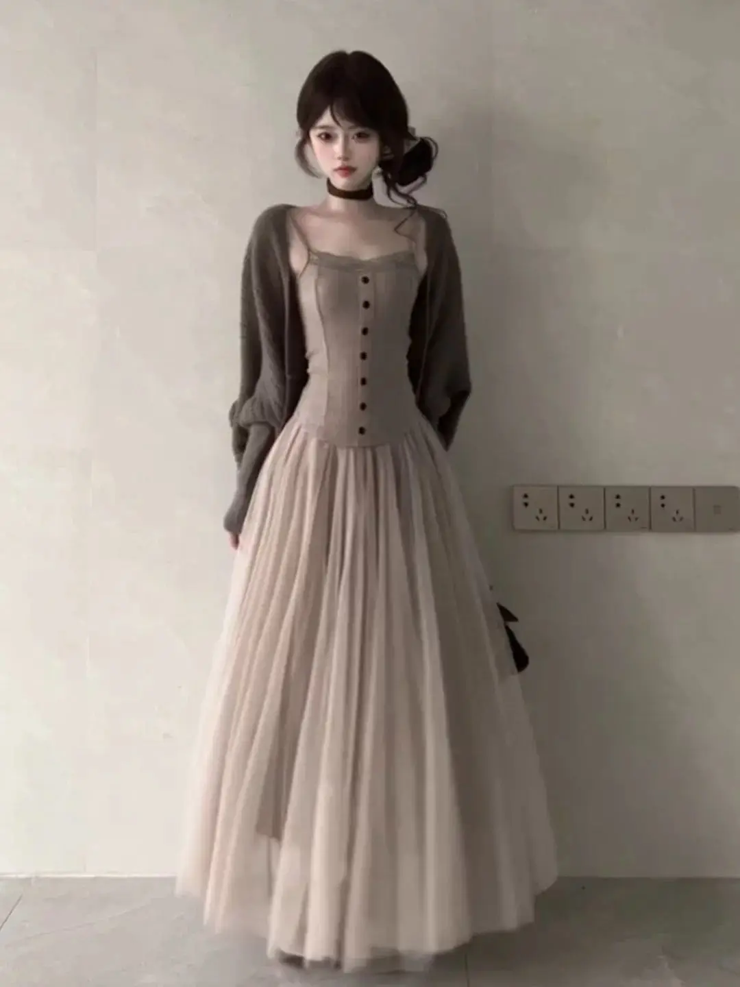 Soft Gentle Women's Knitted Cardigan And Halter Neck  Skirt Set Three Piece Suite Autumn Winter Fashion College Style