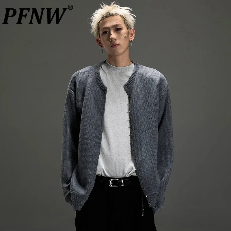 

PFNW French Metal Buckle Silhouette Cardigan Sweater Male Street Solild Color Knitwear Men's Autumn Trendy New Men Tops 28W4365