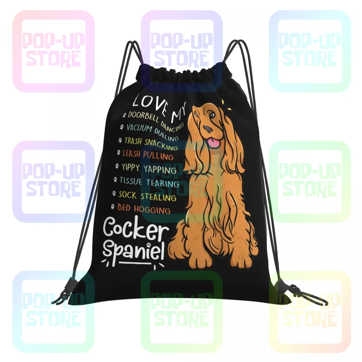 I Love My Cocker Spaniel Dog Drawstring Bags Gym Bag Fashion Schoolbag Lightweight Bags For Travel