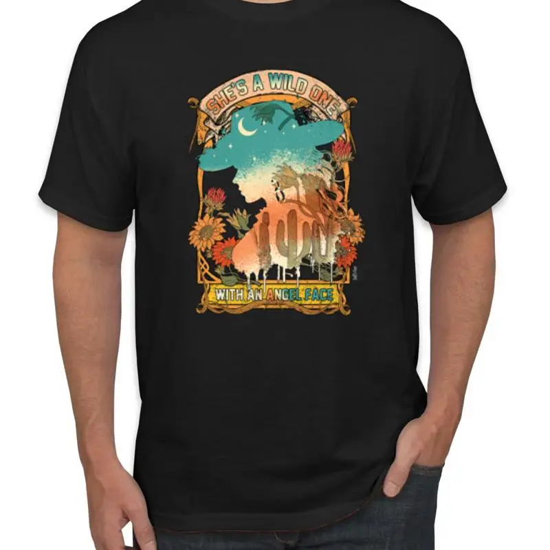 

She's A Wild One Country Angel Face Sunset Cowgirl Men T Shirt