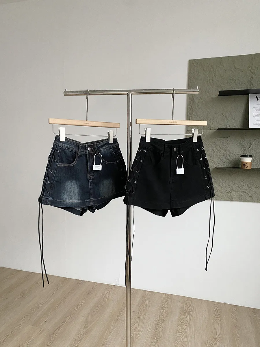 

Американские ретро-брюки-юбка с завязками на талии в стиле Spicy Girl, женские, с высокой талией, облегающие, А-силуэт, широкие штанины, весна 2026