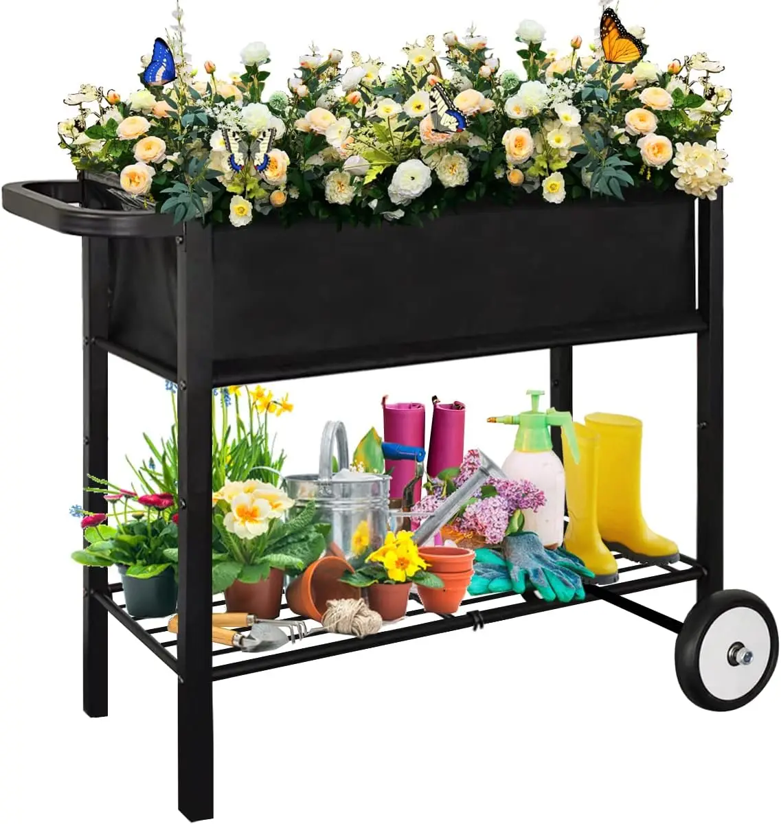 Outdoor Gardening, Metal/Other, Black, Raised Planter Bed Box with Legs and Wheels for Vegetables, Flowers, Tomatoes, Herbs