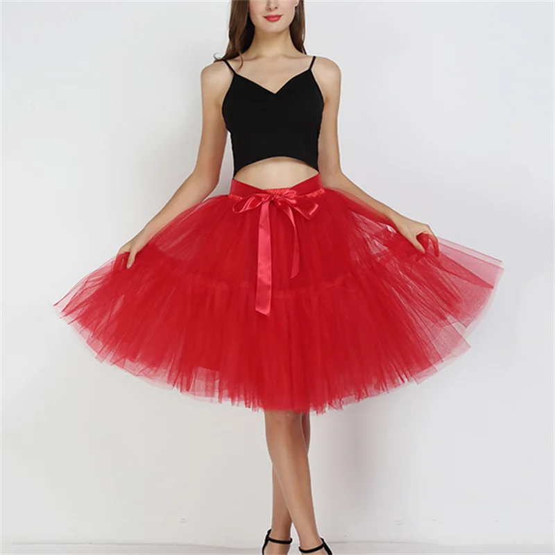 

Summer Autumn Tie Bow Ball Gown Mesh Skirts Women Elastic High Waist Tulle Skirt Ladies A-Line Large Hem Mini Short Skirt Saia