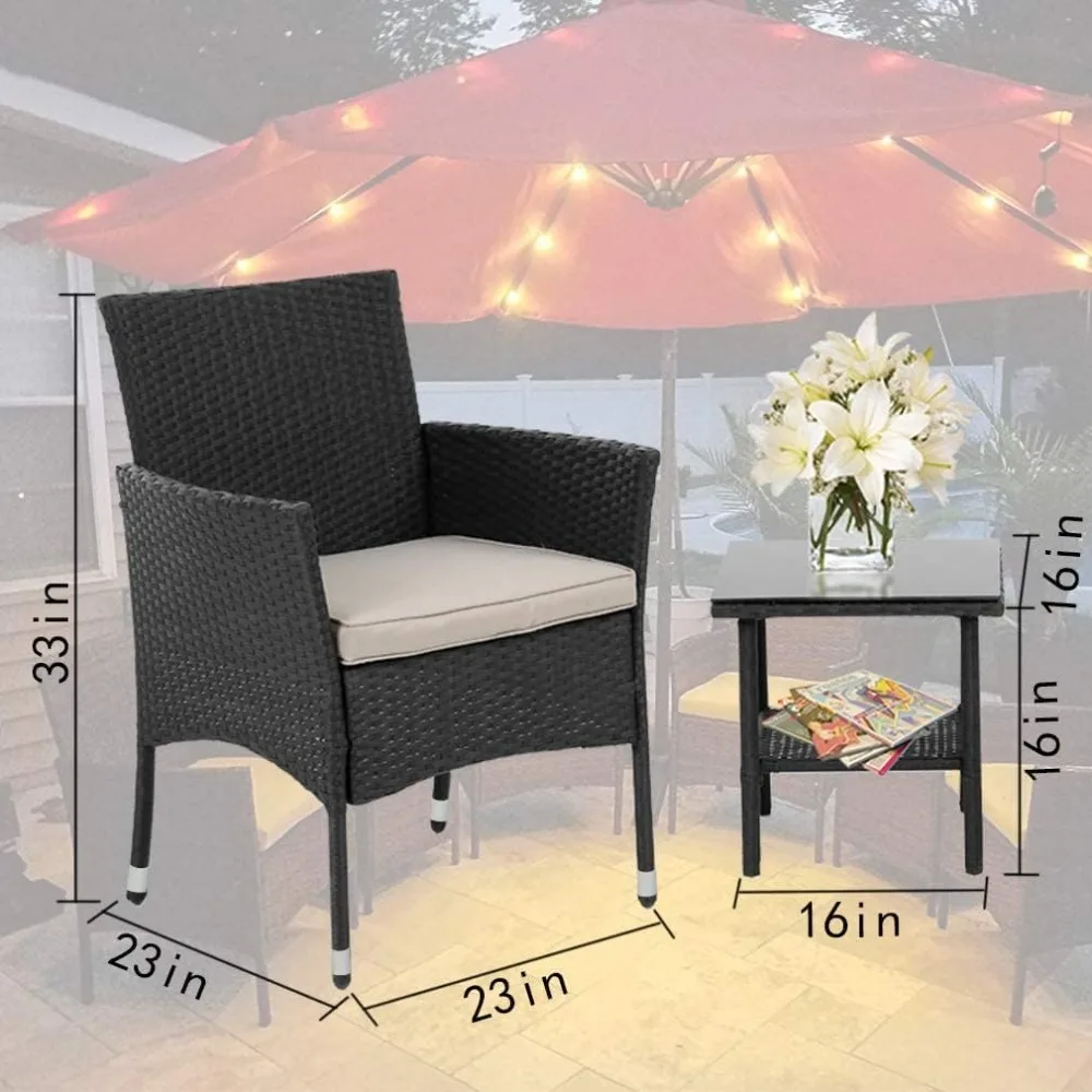 

3 Piece Patio Chair Bistro Set,for Backyard Porch Poolside Lawn,Outdoor Rattan Chairs Wicker Conversation Set