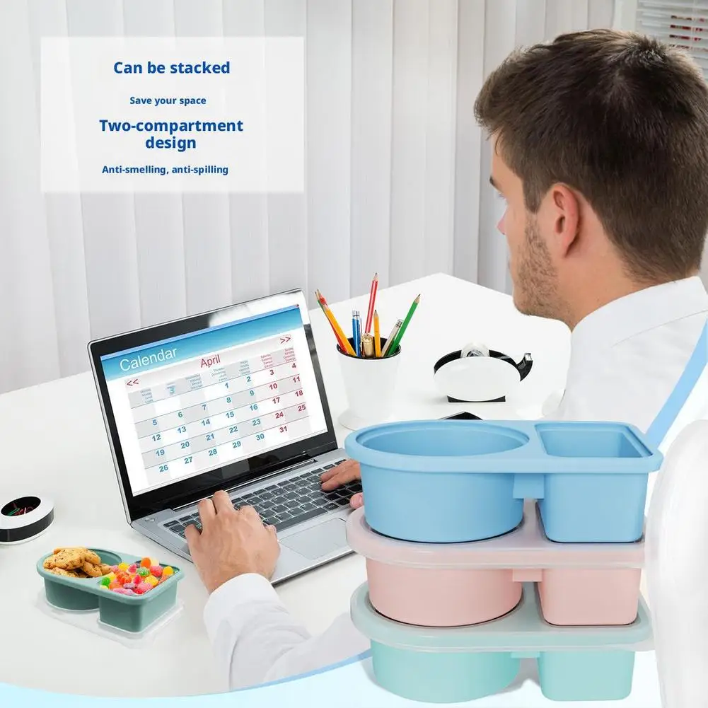 Lunchbox aus lebensmittelechtem Silikon mit Deckel, auslaufsichere Lunchbox für Mikrowellenherde, geteilter, hitzebeständiger Aufbewahrungsbehälter für Lebensmittel