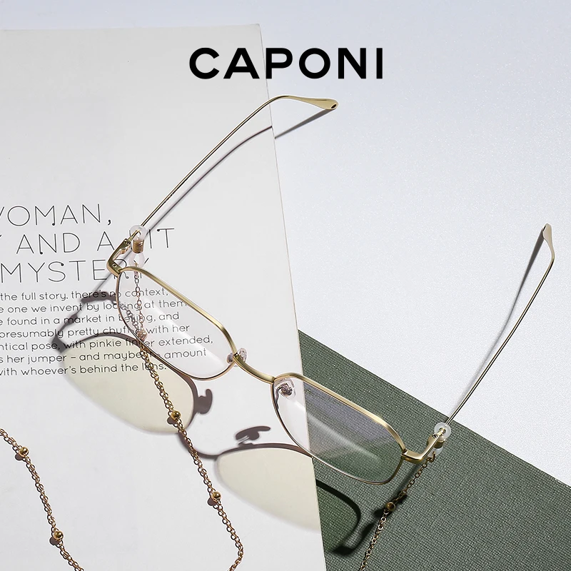 CAPONI Titanium Alloy Fame Glasses For Women Blue Light Blocking Glasses Brand Design Light Weight Eyeglasses With Chain 10320