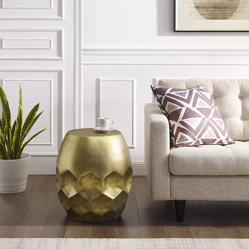 PYH new Chinese side table sofa corner table small coffee table living room corner Chinese golden copper drum