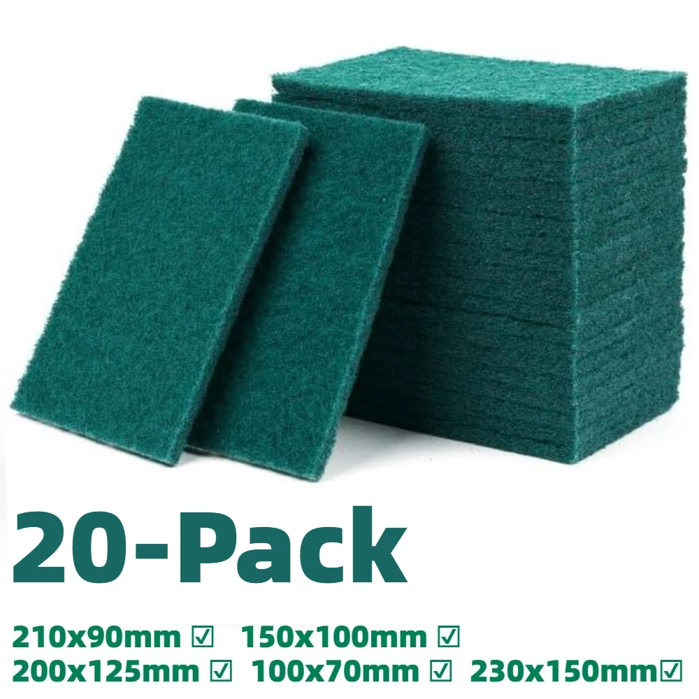 

20-Pack Heavy Duty Green Scouring Pads Reusable Scrub Pads for Rust Removal Stainless Steel Polishing Household Cleaning