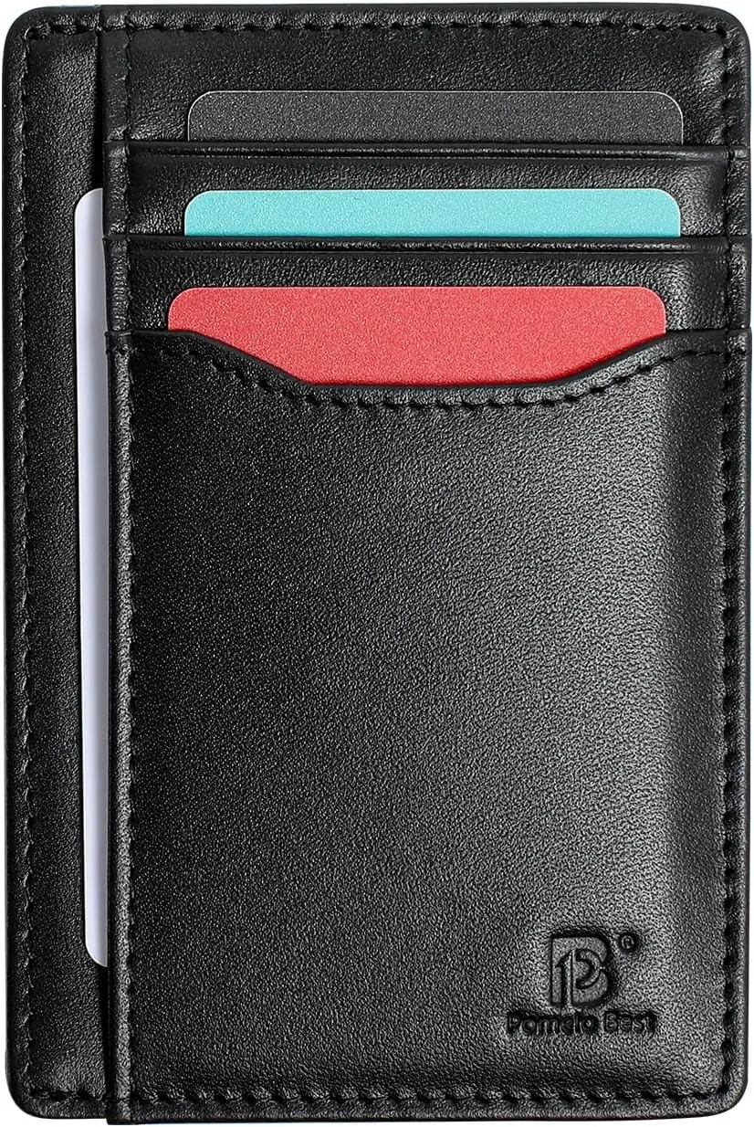 Pomelo Best Cartera para hombre, monedero delgado de cuero genuino con bloqueo RFID, tarjetero ultrafino para 7 tarjetas y efectivo