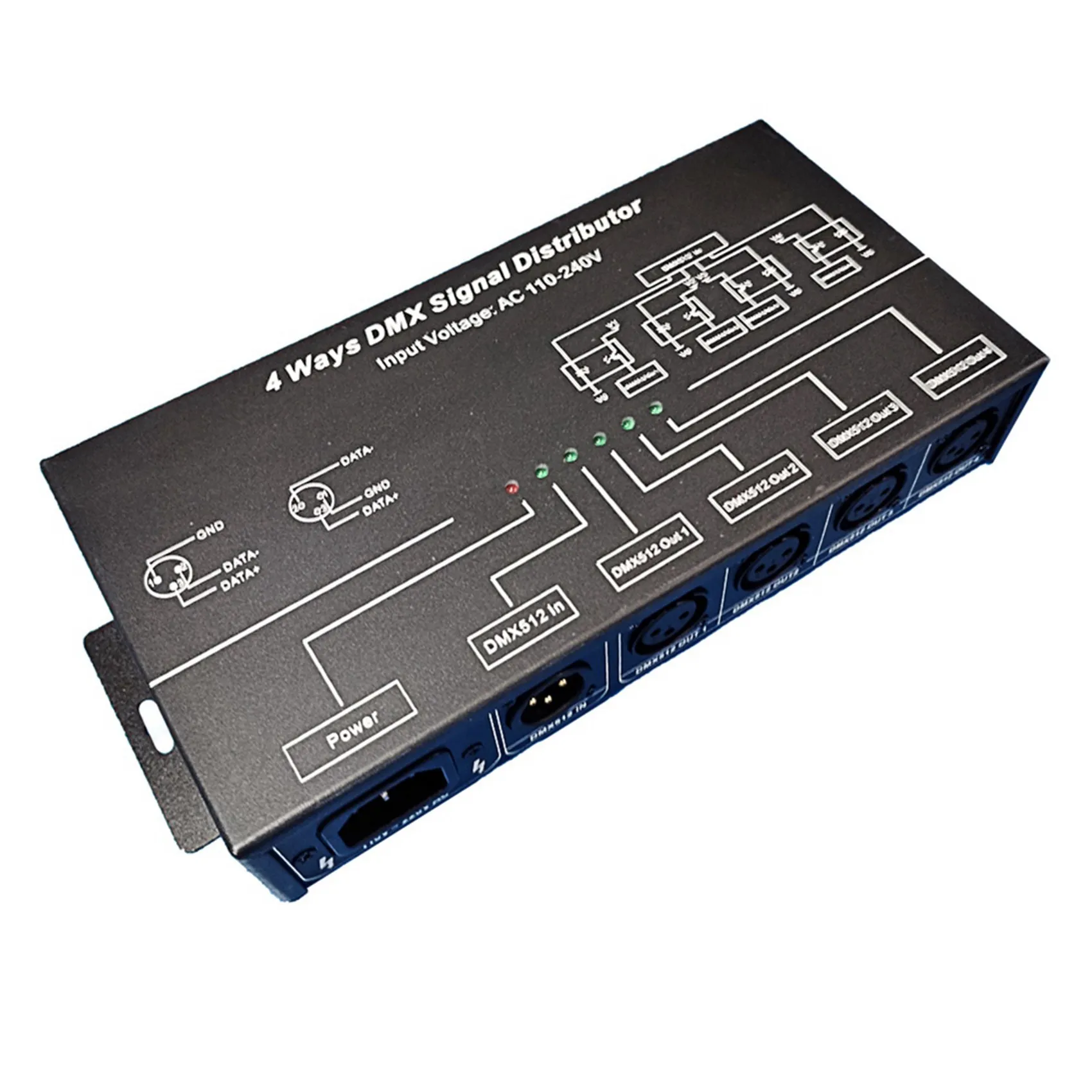 

AA08-2X AC100V-240V Input DMX512 1 To 4 Hub DMX Signal Repeater Splitter 4 XLR-3 Output Distributor Power Amplifier EU Plug