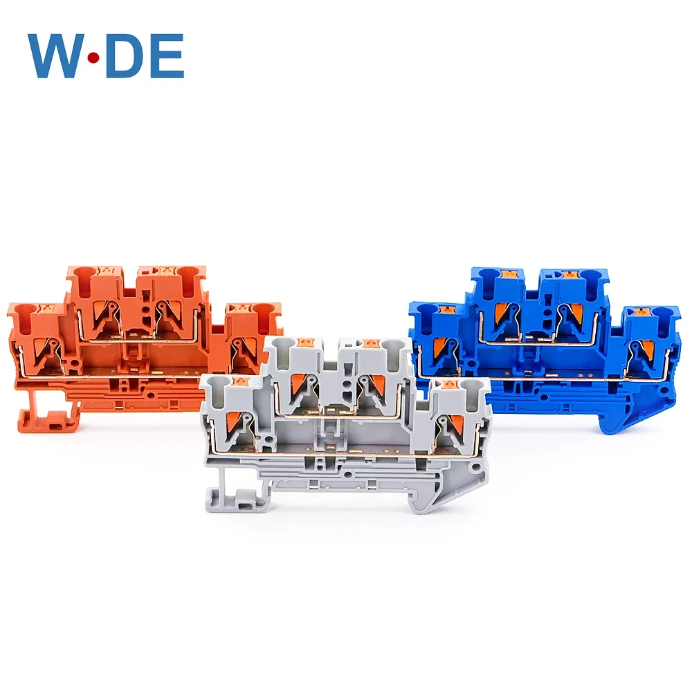 

10Pcs PTTB-2.5 Din Rail Terminal Block 4 Colors Electrical Connector Double Layer Spring Wire Connection Wire Conductor PTTB2.5