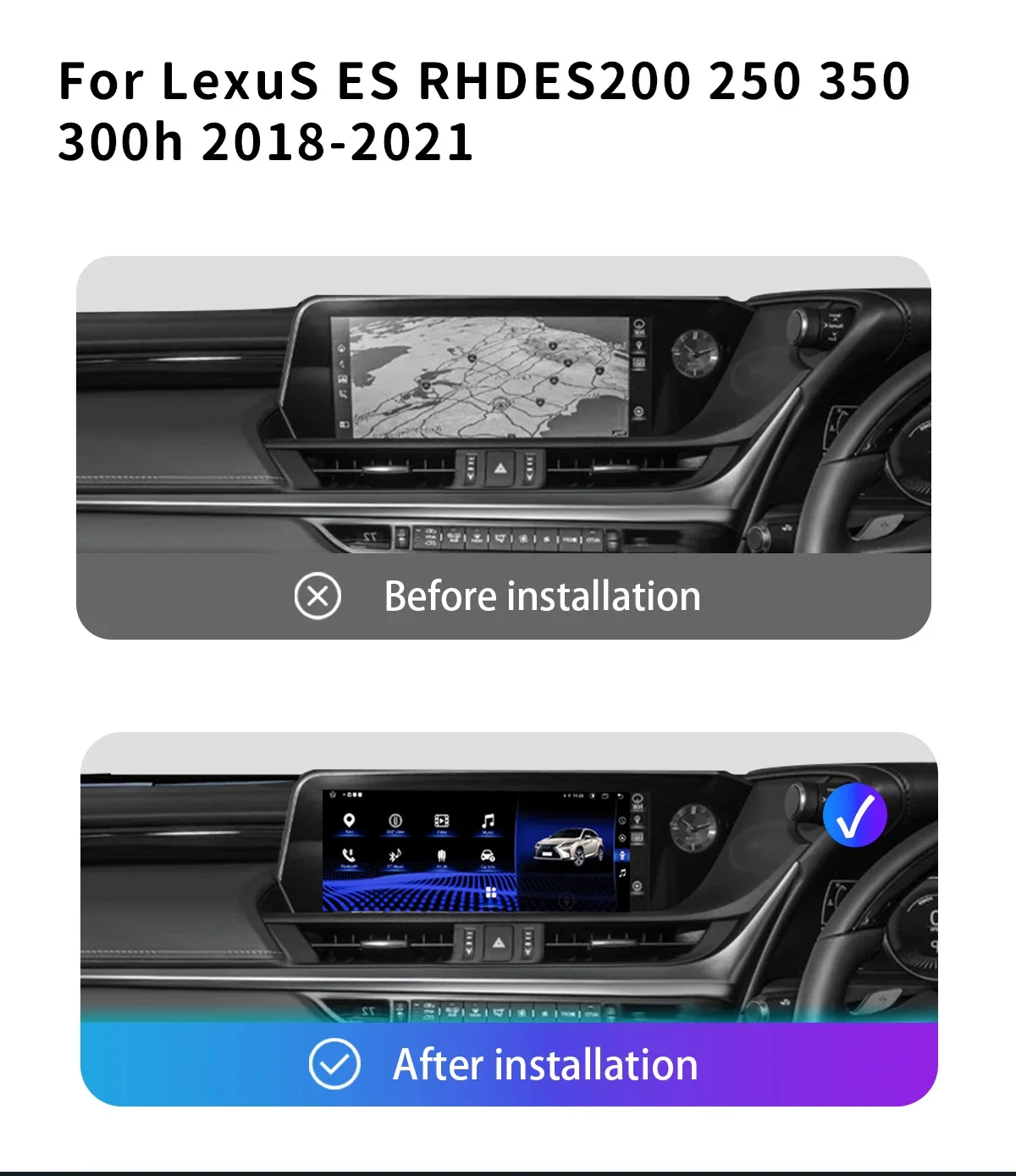 Wireless Carplay Android AutoRadio 14 For Lexus ES 2018-2021 RHD Multimedia Player GPS Car Monitor Navigation Stereo Audio DSP