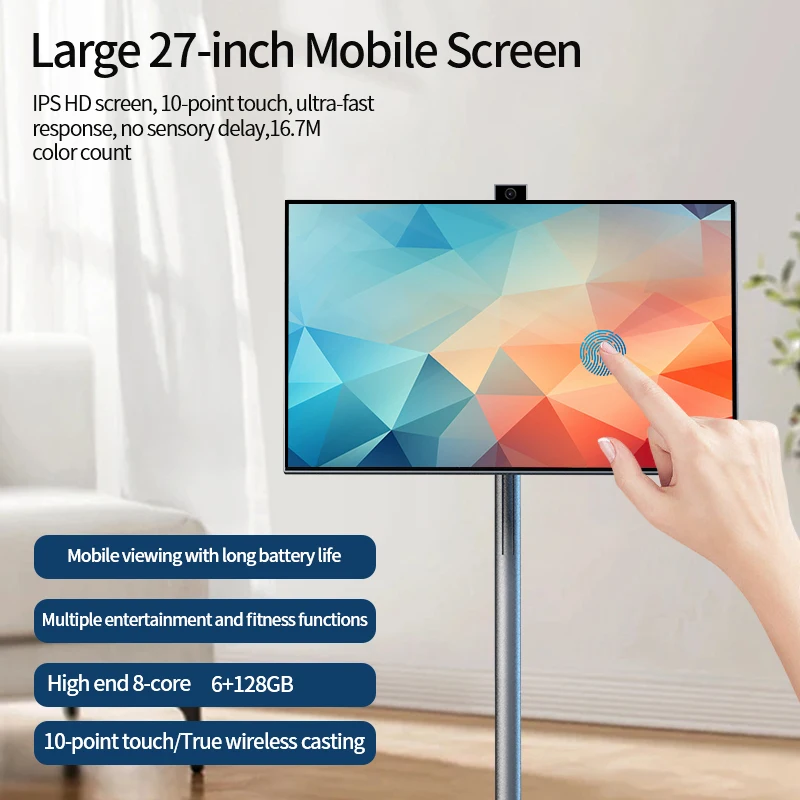 27 32 Inch Movable Touch Screen Display Wireless Smart Television Interactive Smart Tvs Built In Speaker Mobile Portable Tv