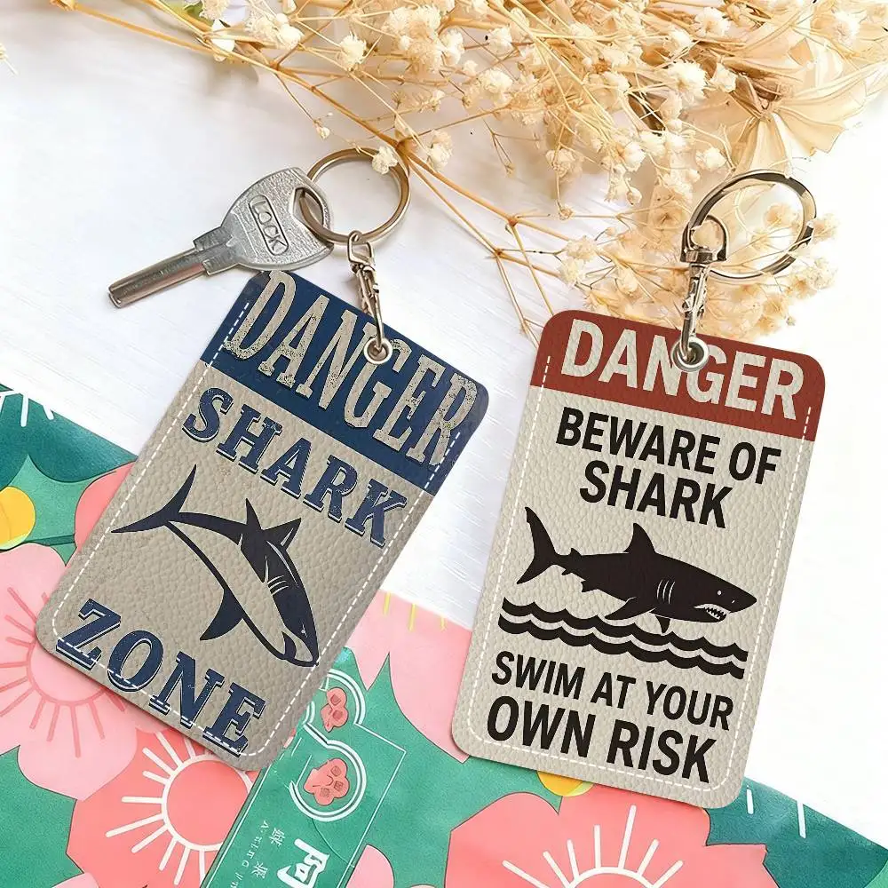 

Stylish Leather Card Holder Keychain Travel-Friendly Case for Essentials Movie S-Shark classic Zone horror