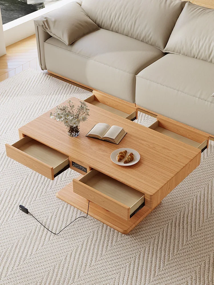 Solid wood multi-functional lifting coffee table dining table dual-purpose living room small apartment log wind heating hous