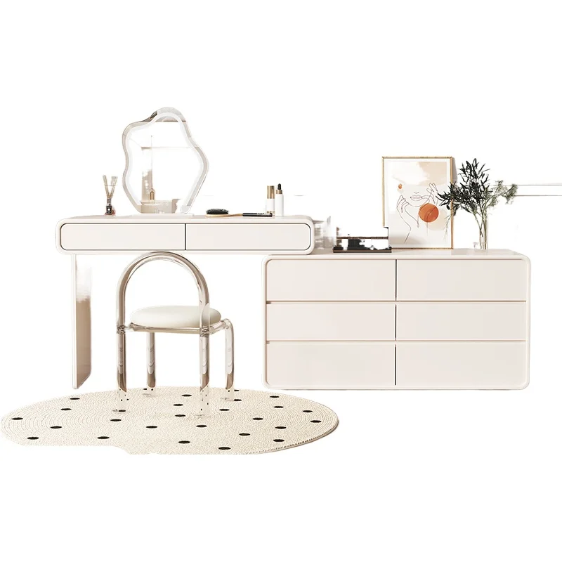 

Solid wood dresser bedroom simple modern cream style light luxury dressing table chest integrated