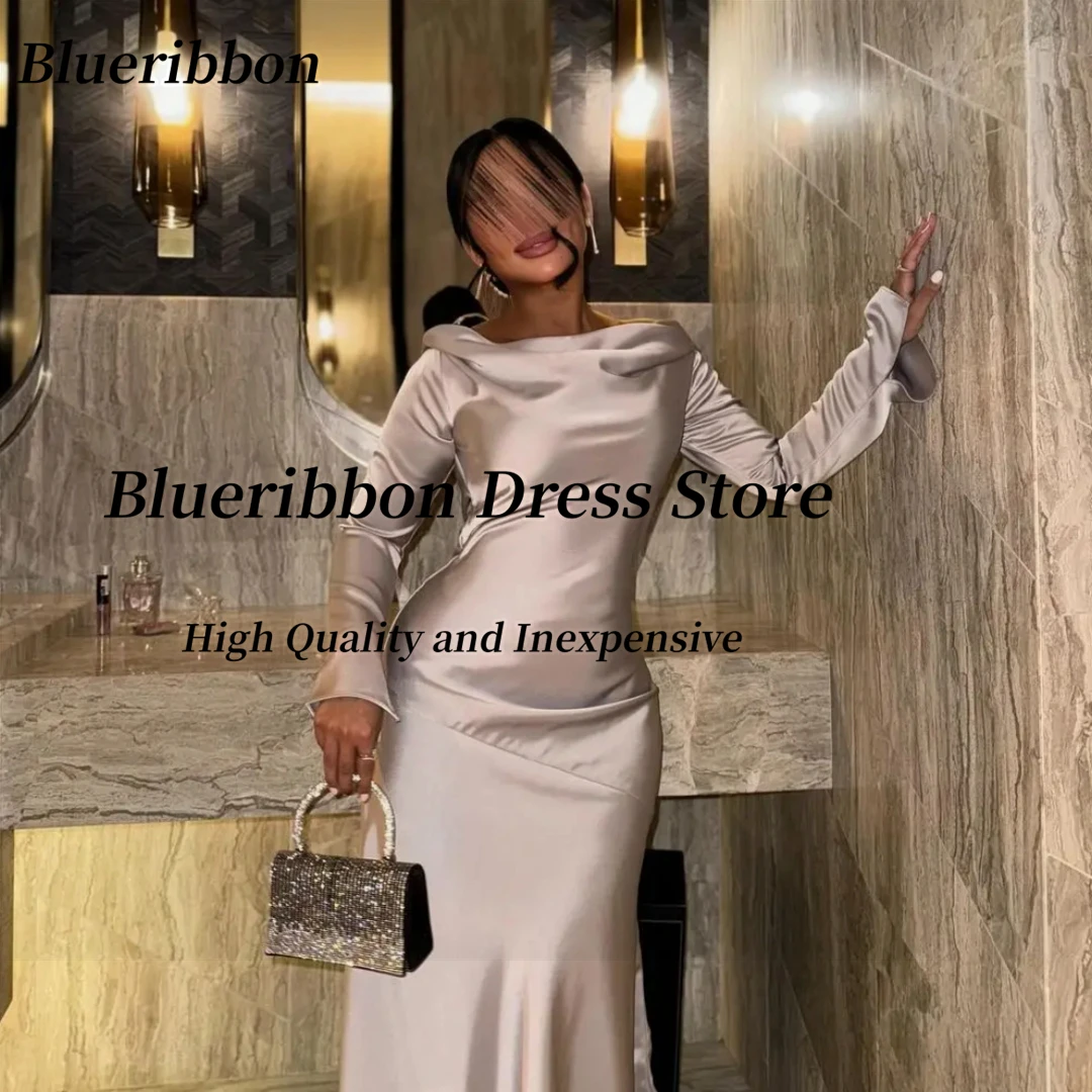 Blueribbon Sexy Lace Up Back Prom Dresses Customized Long Sleeves Robes De Soirée Saudi Women Evening Party Gowns