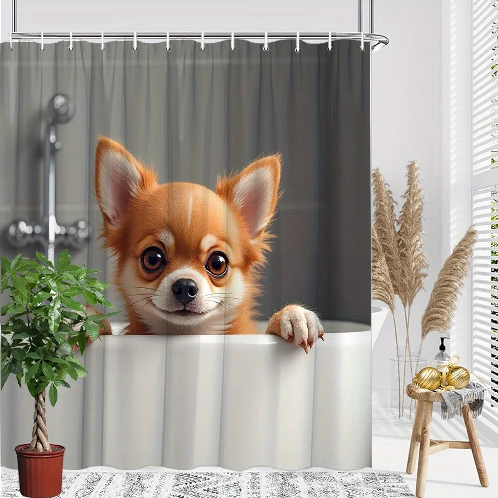 

Собака чихуахуа выглядит на ванне Занавеска для душа Моющаяся грязеотталкивающая насадка для душа Водонепроницаемая полиэстеровая занавеска для ванны