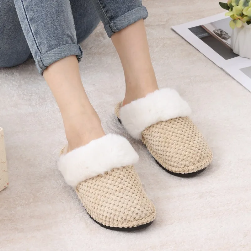 Evshine Women's Fluffy House Slippers Winter Indoor Fur Plush Shoes Comfy Fuzzy Cotton Slides Couple Bedroom Warm Furry Slippers