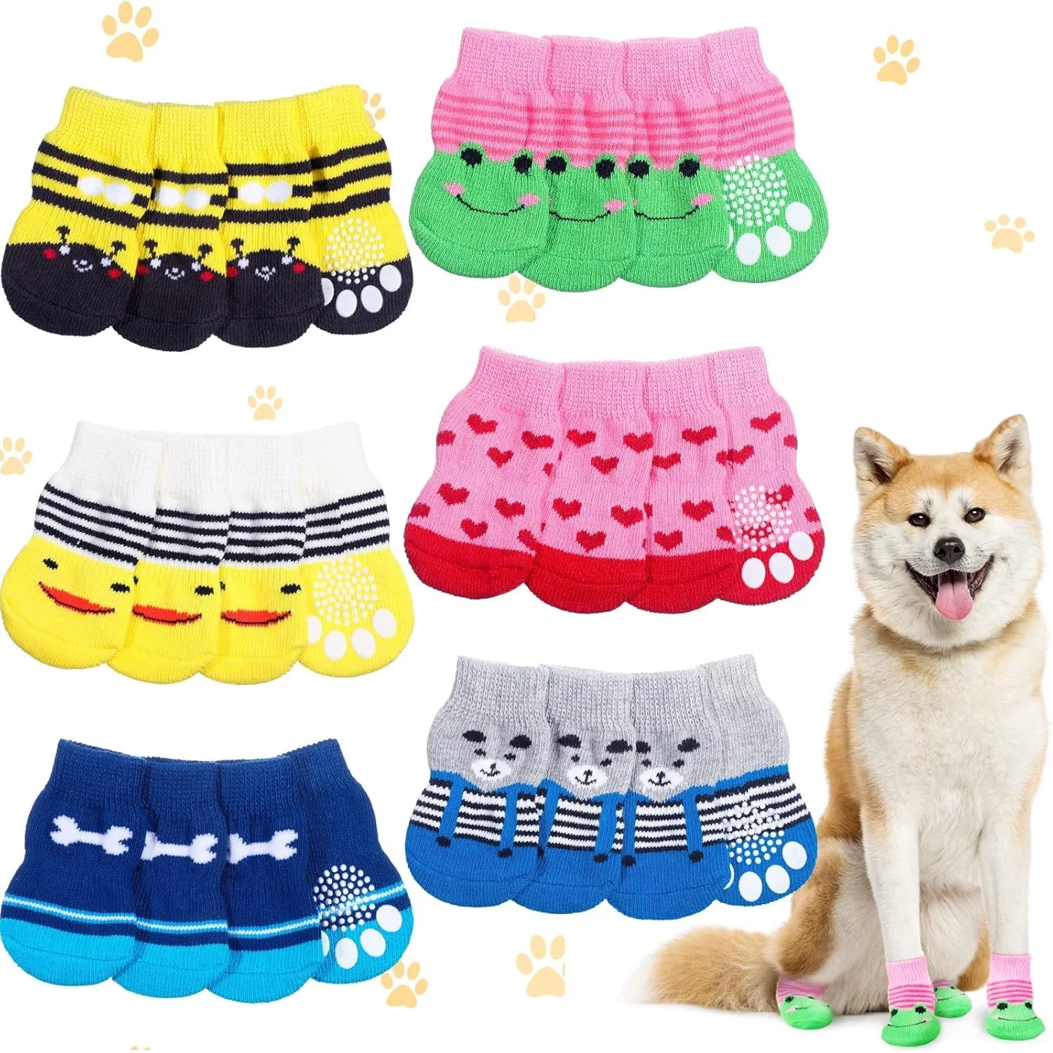 4 Pcs Dog Socks for Small Medium Large Non Slip Pet Puppy Dog Socks Paw Protectors Outdoor Traction Control for Hot Pavement