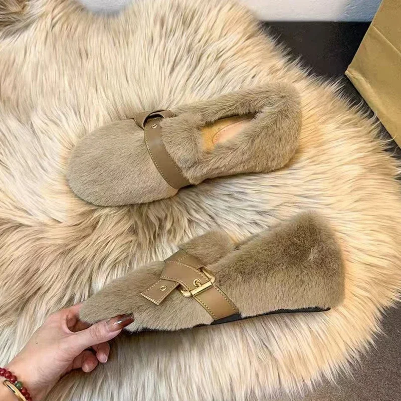

Flats Fur Women Loafers Shoes Casual Warm Snow Boots Short Plush Cozy Winter Boots 2025 Walking Sport Shallow Zapaillas Mujer