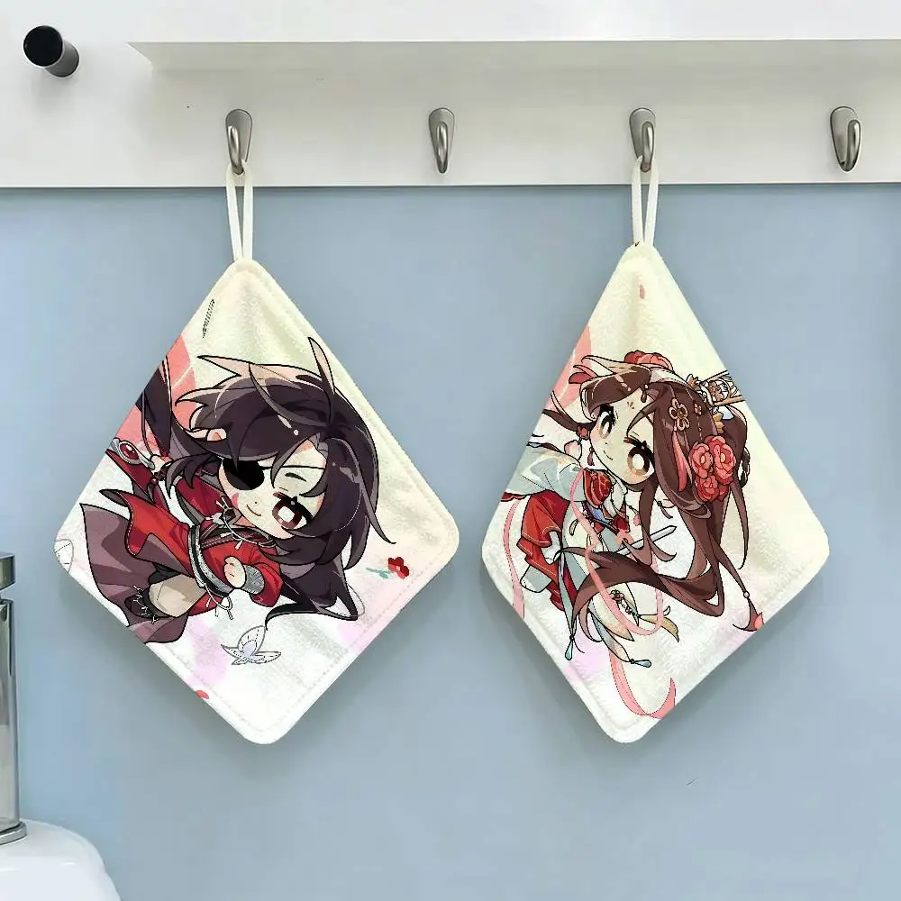 Cartoon H-heavens O-officials B-blessings Polyester Cotton Hand Wiping Towel Hanging Design Durable for Household Restaurant Toi