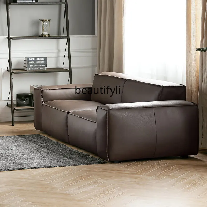 Minimalist Leather Sofa First Layer Cowhide Modern Light Luxury Creative European-Style Combination Living Room Furniture