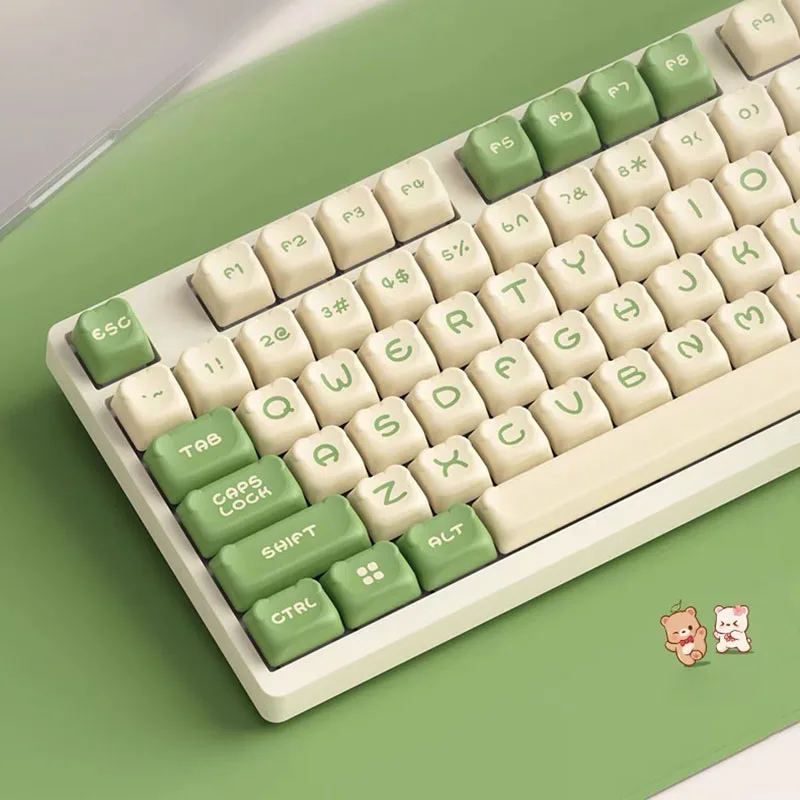 Aulidtech Cute Matcha Bear Keycap Kawaii Pink Sakura Mocha OEM Profile PBT 122 Keys for Mechanical Keyboard MX Axis Summer