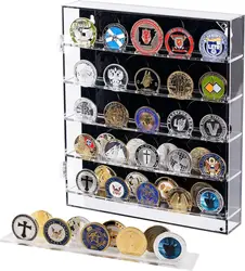 Acrylic Coin Holder Challenge Coin Badges Display Case 45 Military Medals Shadow Box