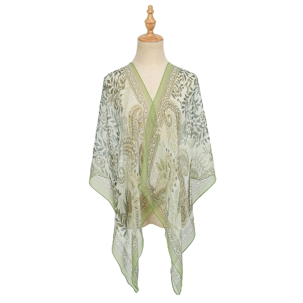 

Silky Comfortable Women Scarf Lightweight Floral Printed Transparent Shawls Summer Ladies Sunscreen Wraps