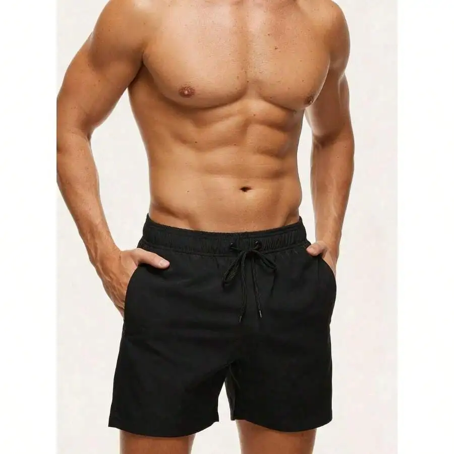 

Mens Solid Color Drawstring Waist Casual Beach Shorts