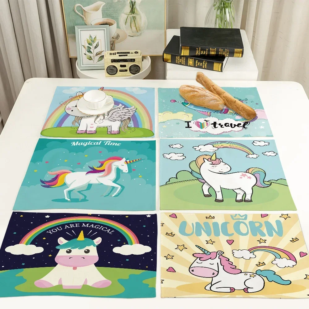 1PC Cartoon Pink Table Mat Unicorn Individual Placemats Coasters Set Pad On The Table Cup Pad Place Mats For Dining Table
