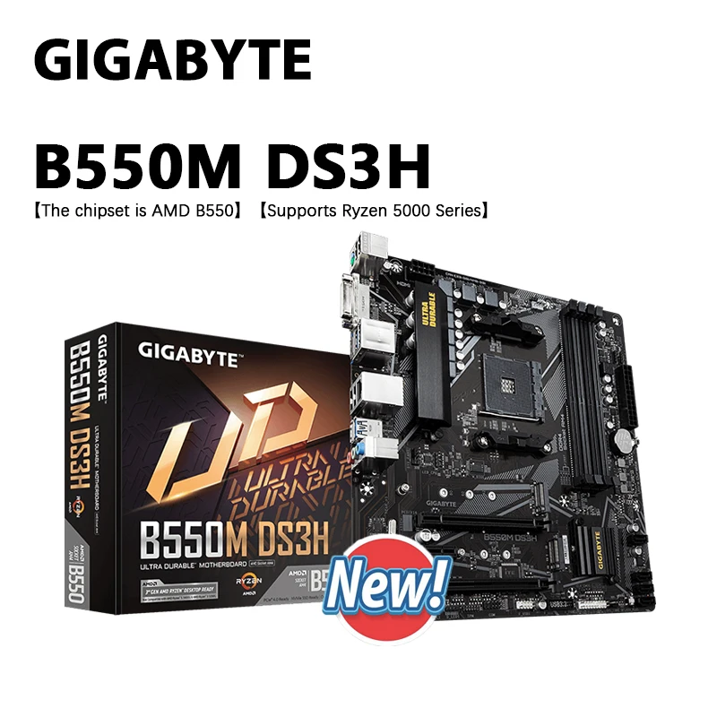 

GIGABYTE New B550M DS3H Micro-ATX AMD B550 DDR4 4733(O.C.)MHz M.2 USB 3.2 128G Double Channel Socket AM4 Motherboard