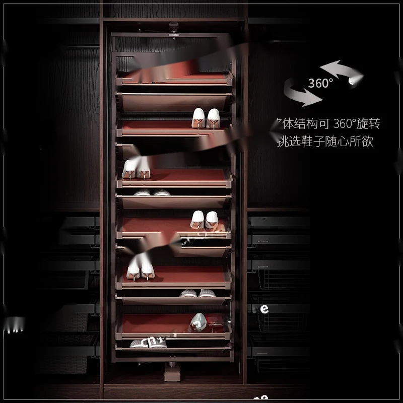 

Cloakroom 360-Degree Rotating Rack Household -Layer Double-Sided Shoe Cabinet Push-Pull Telescopic Multi-Functional