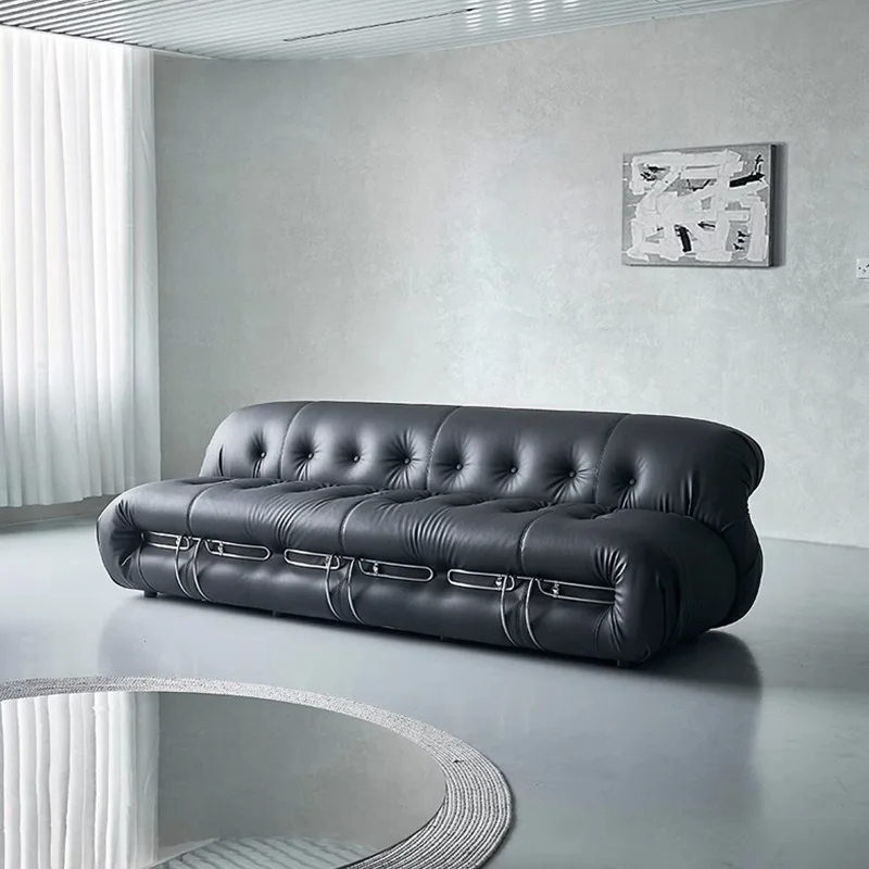Big steel tooth sofa medieval hippo leather sofa living room small apartment wabi sandy wind creative design