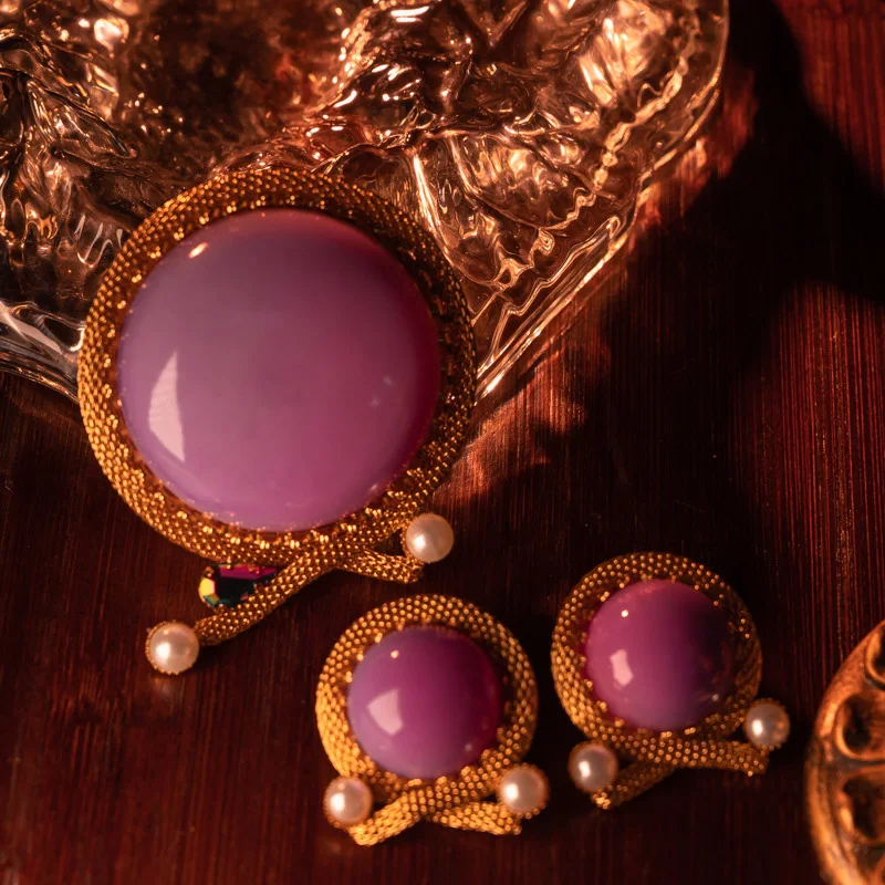 

Vintage fashion classic purple natural stone stud earrings brooch for women‘s girl party gift jewlry whosale