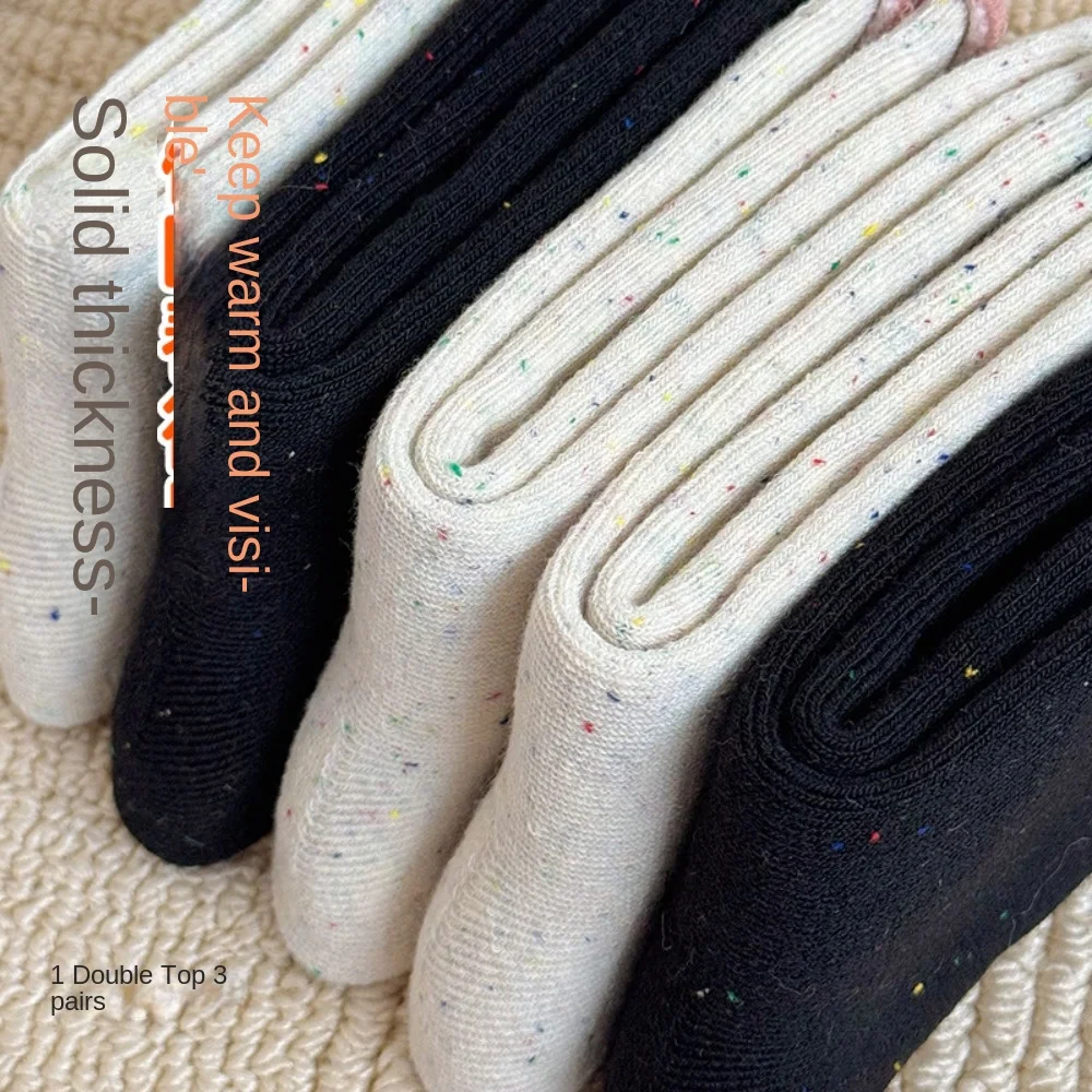 New Soft Mid Tube Socks Comfortable Thick Looped Bowknot Socks Velvet Insulation Yarn Solid Color Knitted Looped Thicked Socks