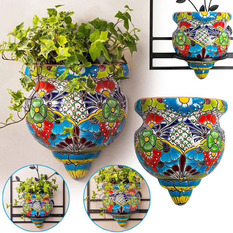 Creative Resin Flower Pot Handmade Statue Flat-Backed Wall Planter Crafts Decor for Home Gardening Ornaments Accessories FU