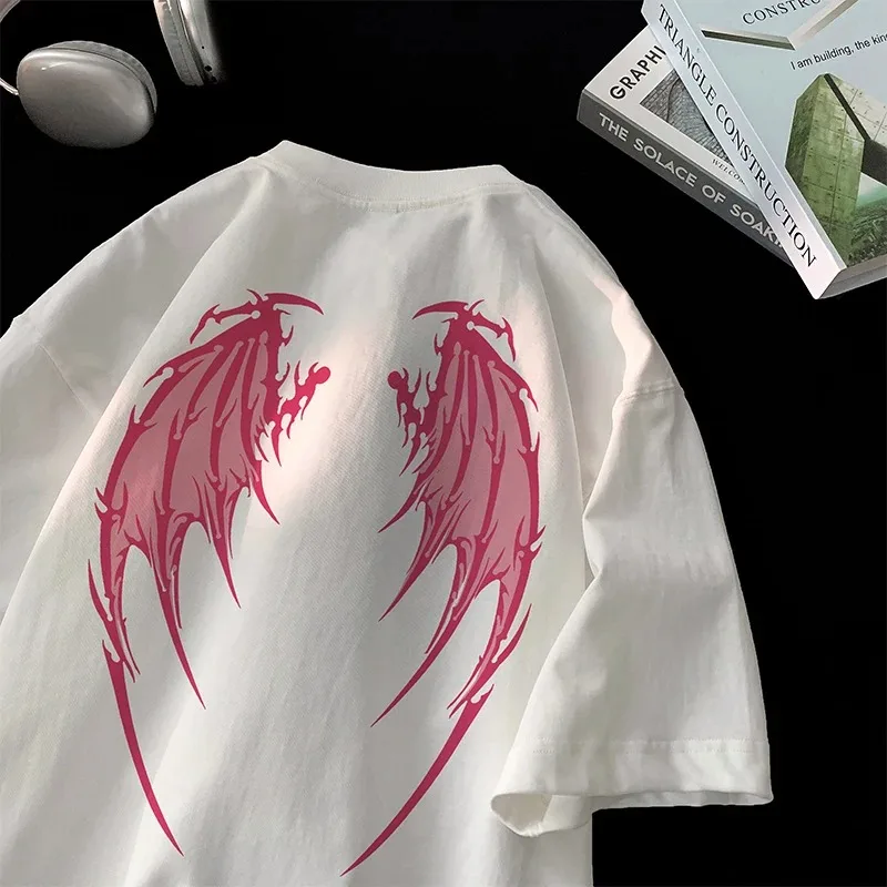 Angel Wings Printed T-shirt y2k Short Sleeve Letter Printing Tee 2024 Summer New Street Style T Shirts Duży rozmiar Unisex Tshirt